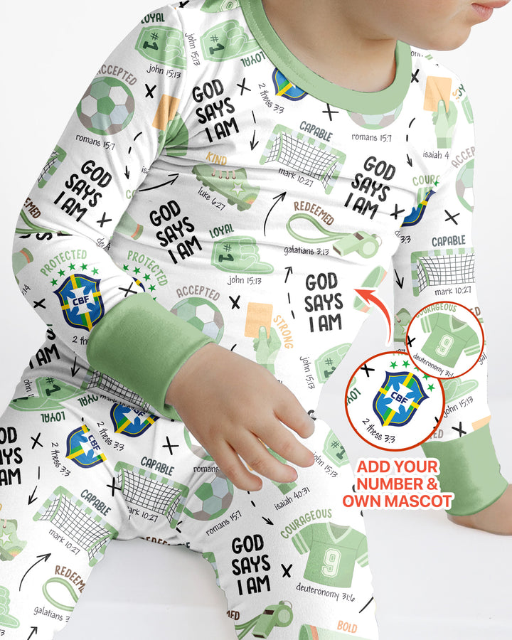 Personalized God Says I Am SOCCER Bamboo Two Piece Long Sleeve Pajama Set