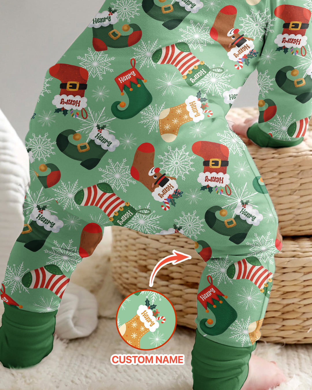 Personalize Christmas Crew Family Matching  Bamboo Convertible Zippy