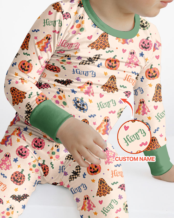 Funky Retro Halloween Bamboo Two Piece Long Sleeve Pajama Set