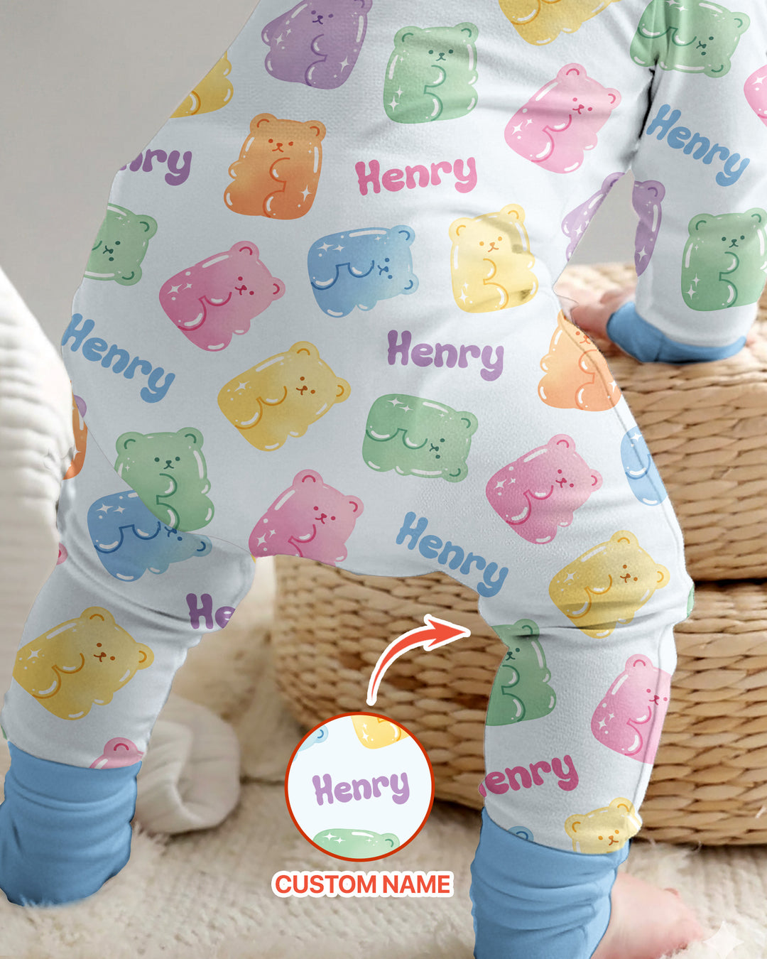 Kawaii Jelly Gummy Bears Custom Name Bamboo Convertible Zippy