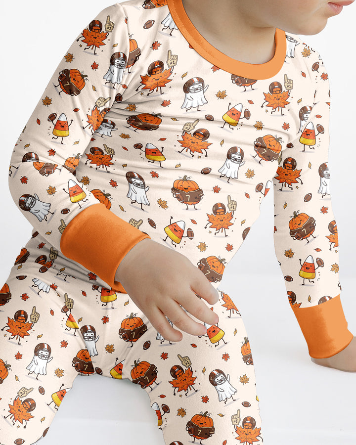 Fall Day Football Bamboo Two Piece Long Sleeve Pajama Set
