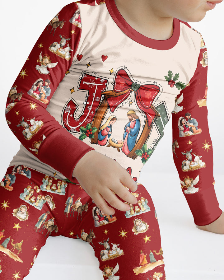 Nativity Joy To The World Bamboo Two Piece Long Sleeve Pajama Set