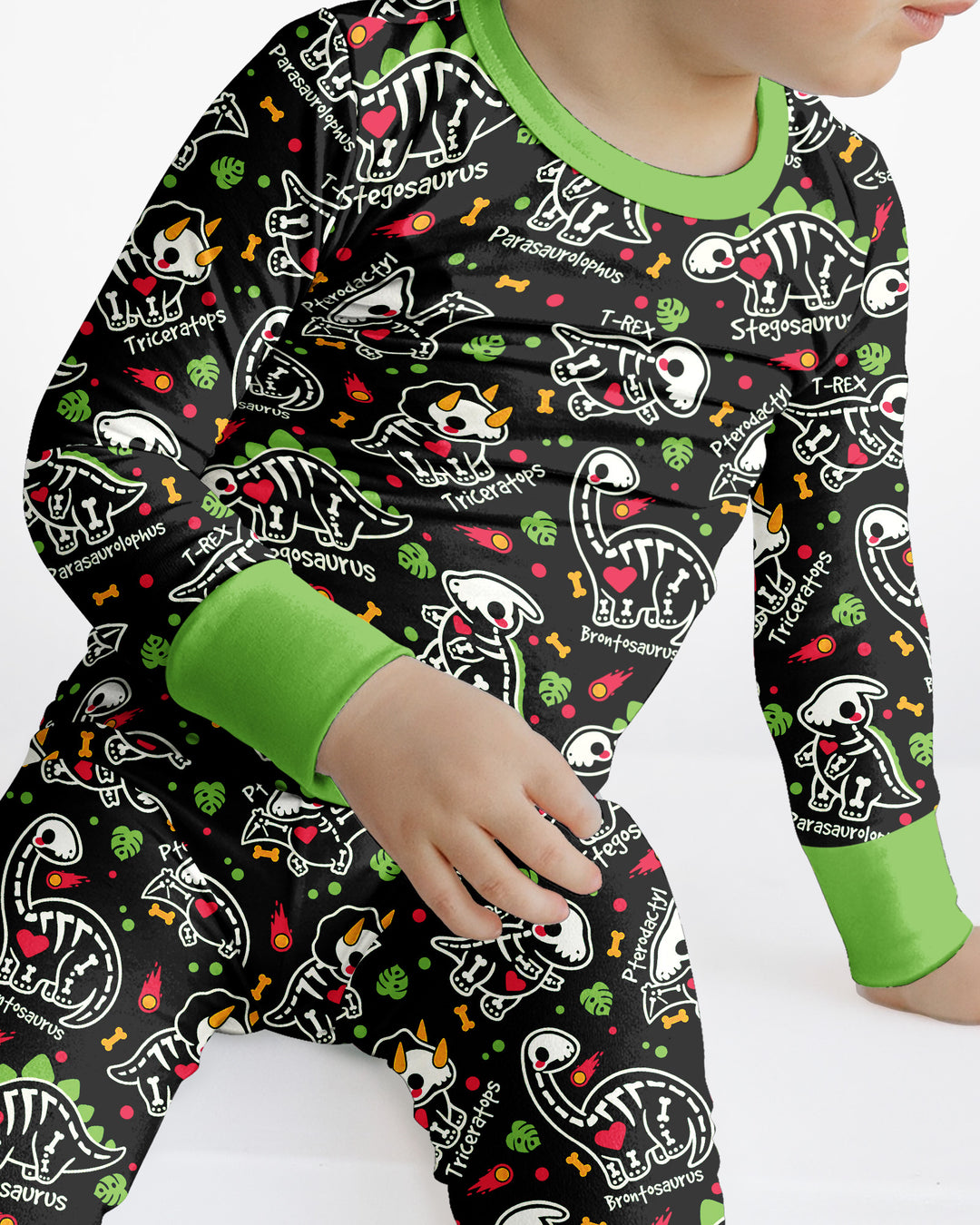 Kawaii Skeleton Dinos Bamboo Two Piece Long Sleeve Pajama Set