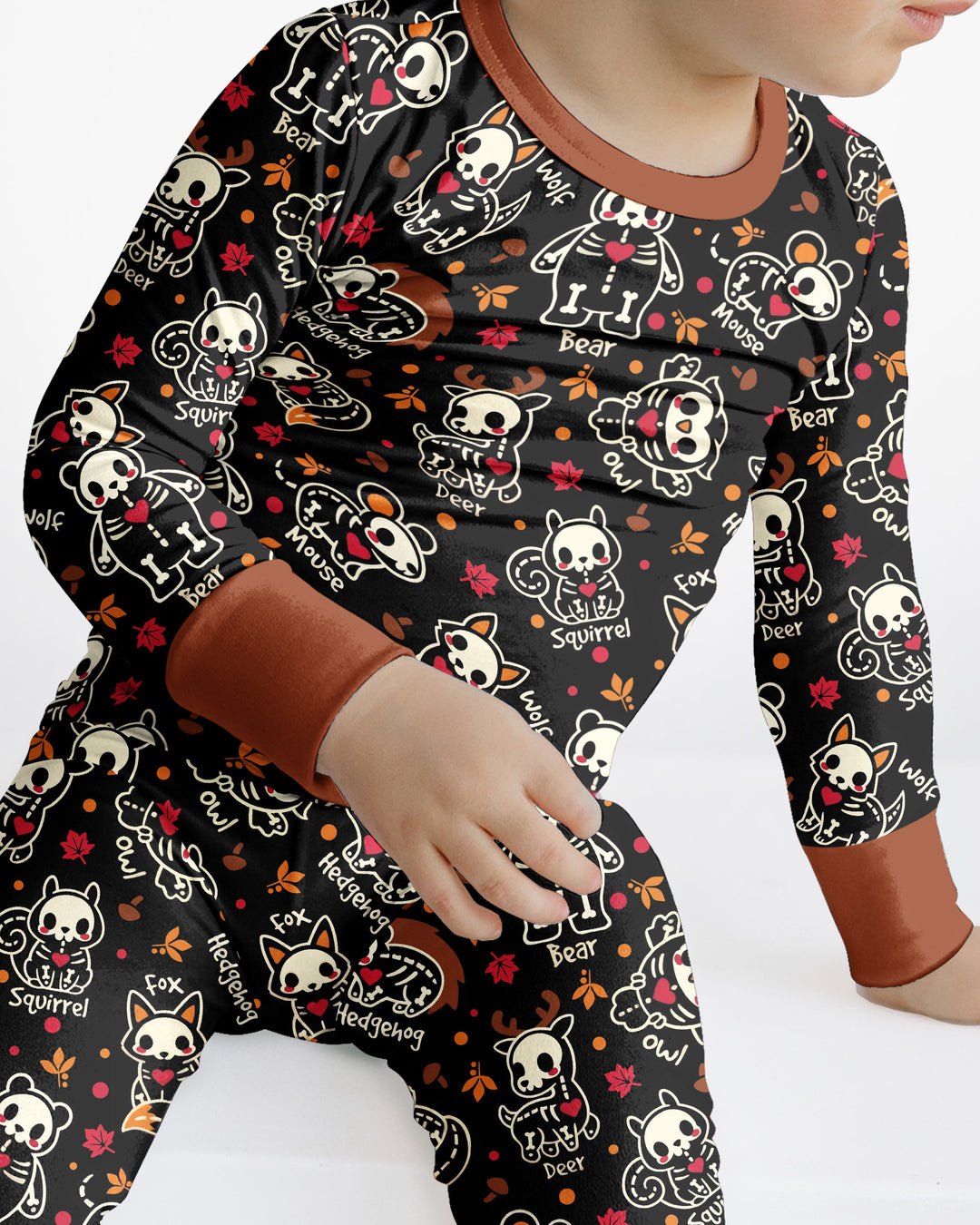 Kawaii Skeleton Woodland Animals Bamboo Two Piece Long Sleeve Pajama Set