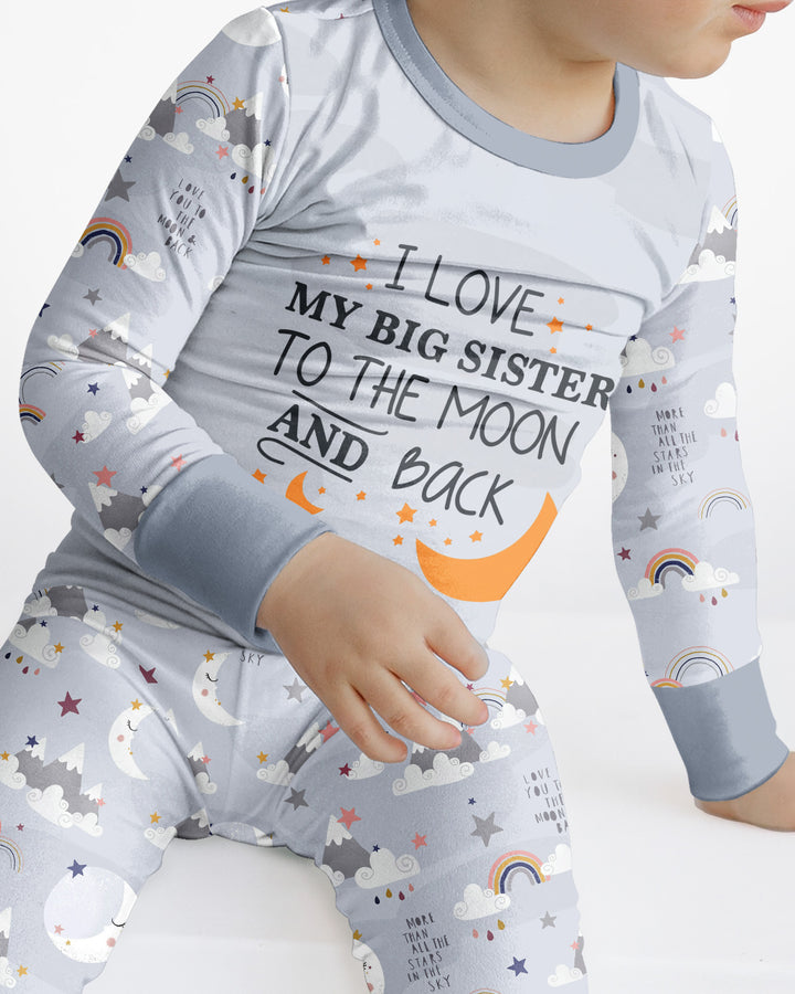 I Love My Big Sister To The Moon And Back Bamboo Two Piece Long Sleeve Pajama Set
