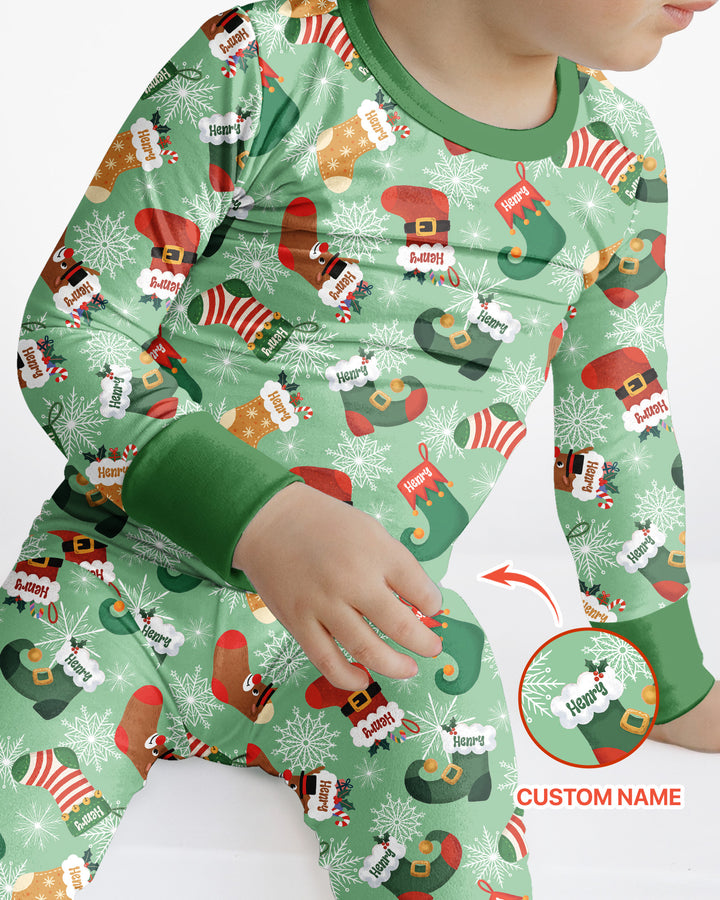 Personalize Christmas Crew Family Matching  Bamboo Two Piece Long Sleeve Pajama Set