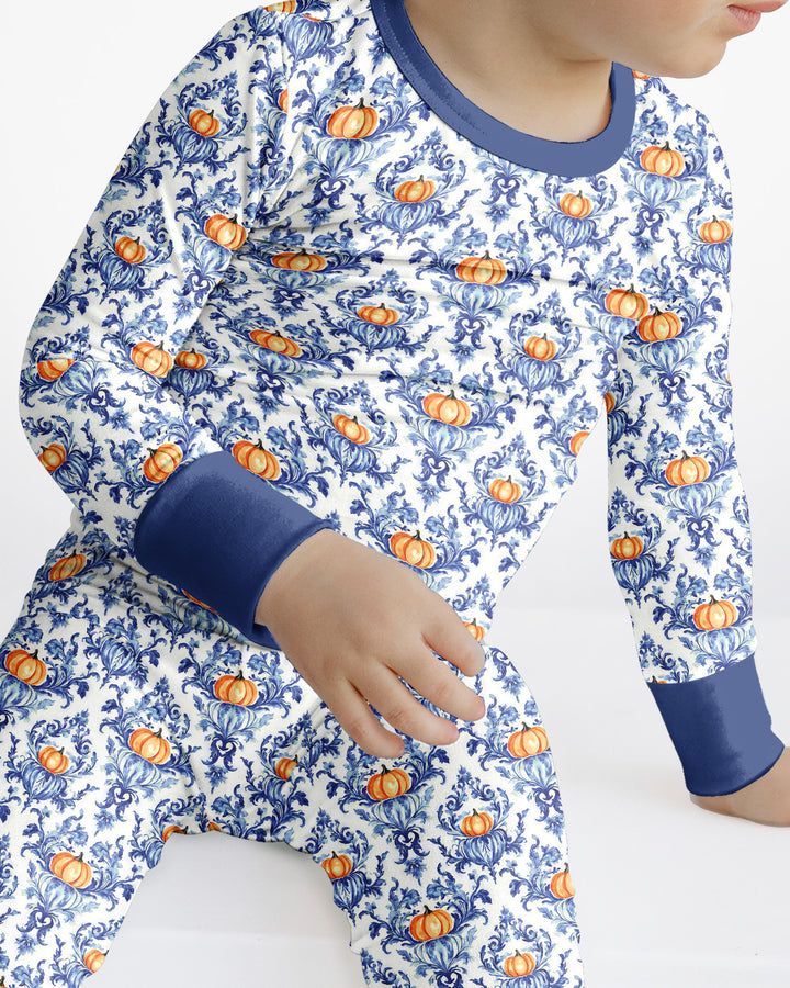 Pumpkin Toile Family Matching Bamboo Two Piece Long Sleeve Pajama Set