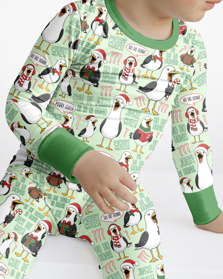 Funny Christmas Seagull Bamboo Two Piece Long Sleeve Pajama Set