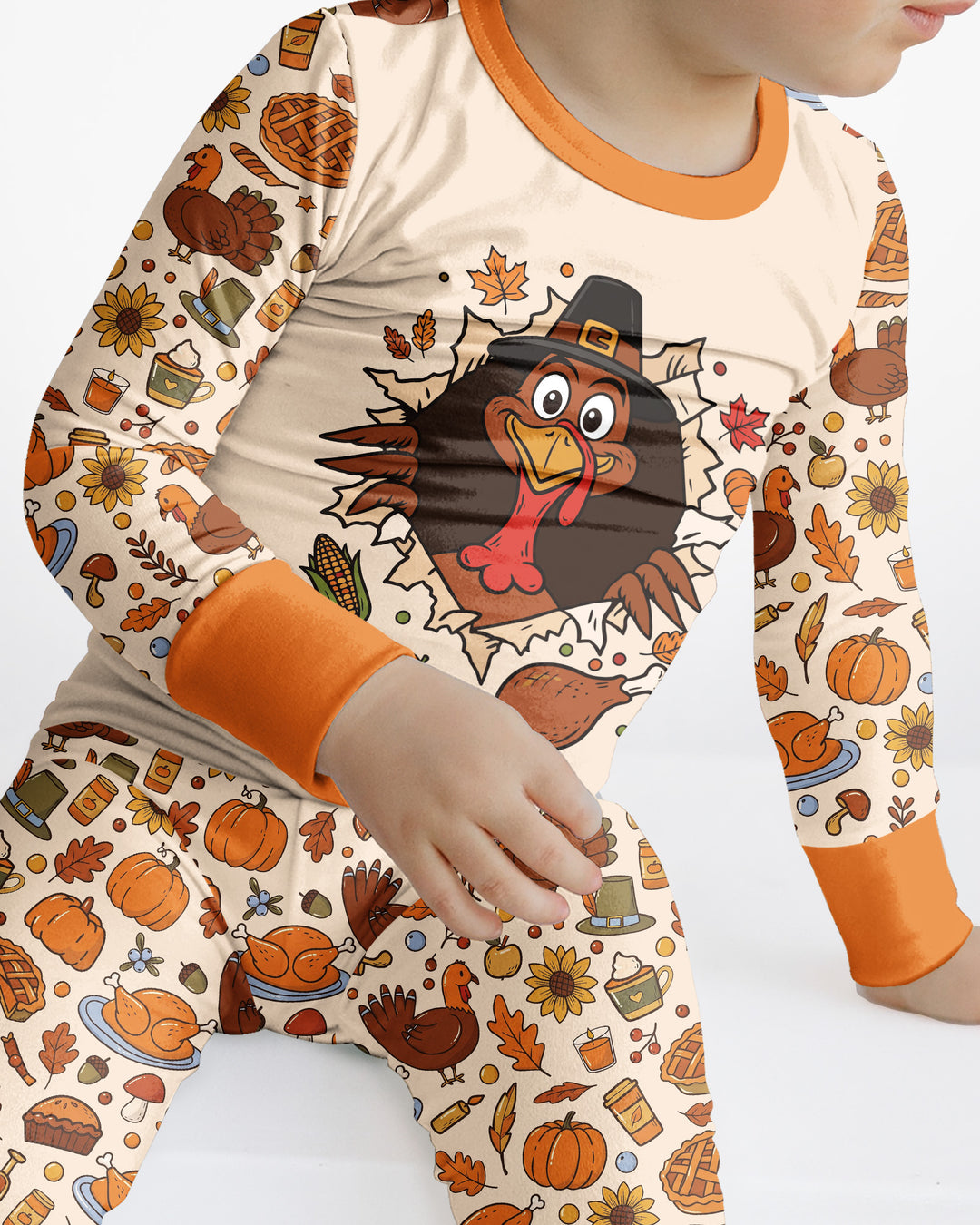 Funny Turkey on Thanksgiving Bamboo Two Piece Long Sleeve Pajama Set