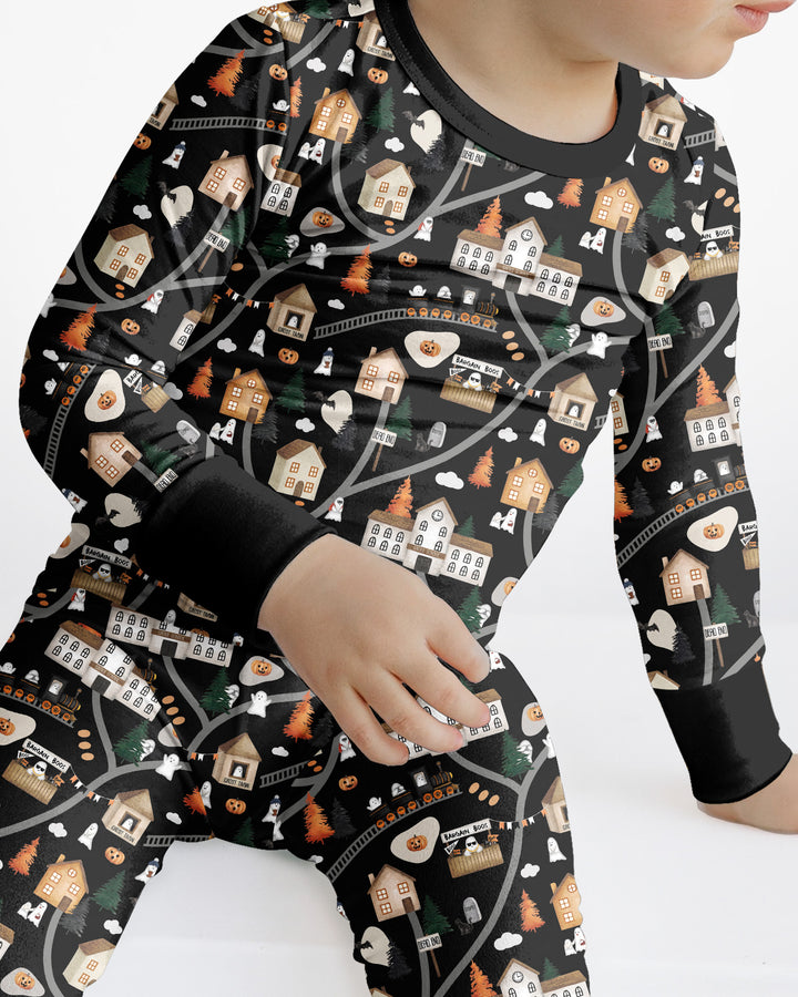 Haunted Halloween Town Map Bamboo Two Piece Long Sleeve Pajama Set