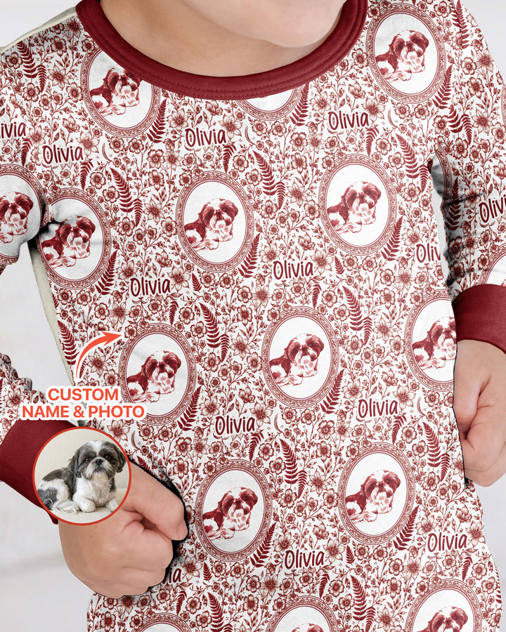 Custom Pet Photo Chinoiserie Garden Bamboo Two Piece Long Sleeve Pajama Set