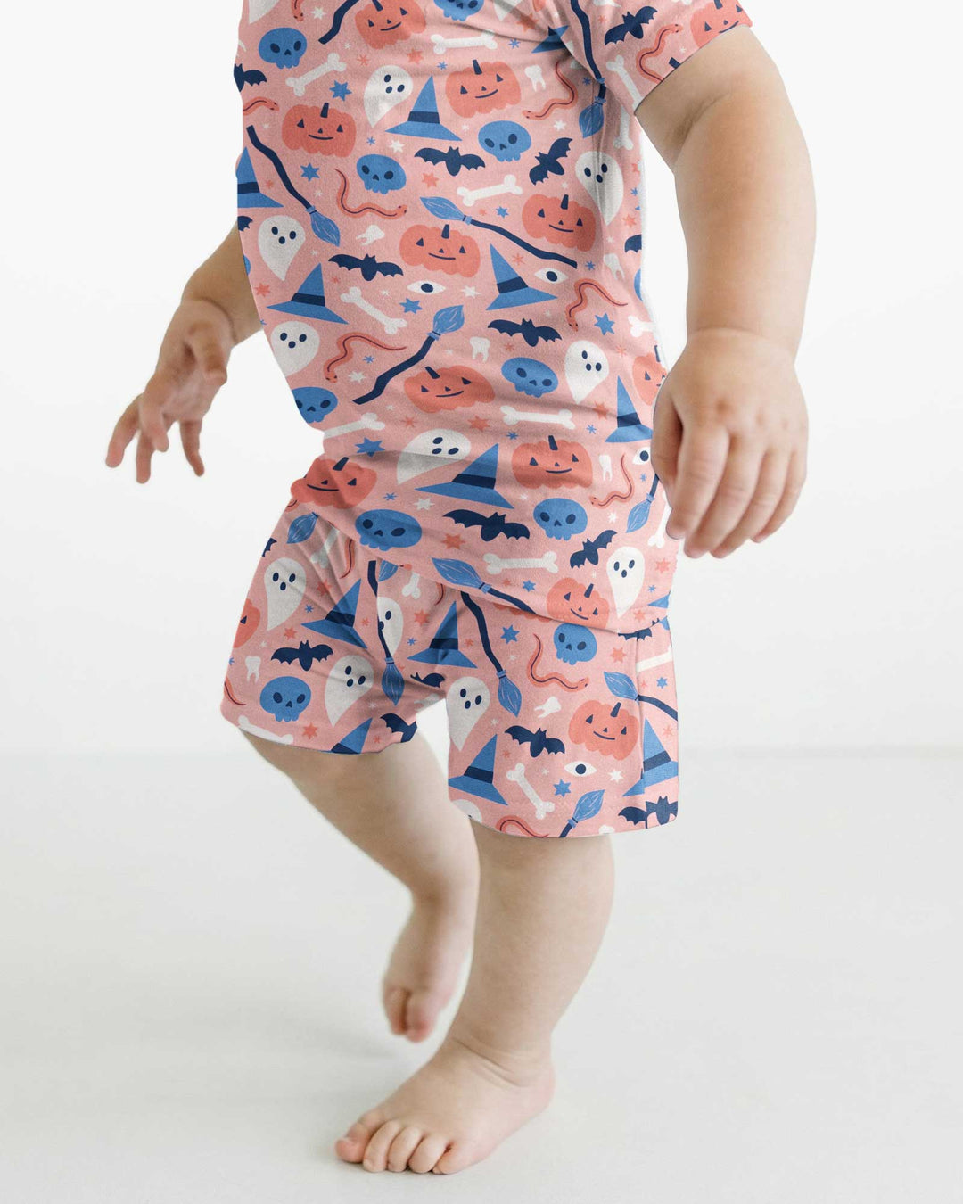 Pastel Pumpkins Skulls And Witch Craft Bamboo Two Piece Short Sleeve Shorts Pajama Set