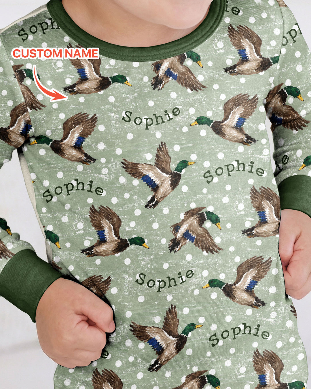 Custom Name Flying Mallard Duck Bamboo Two Piece Long Sleeve Pajama Set