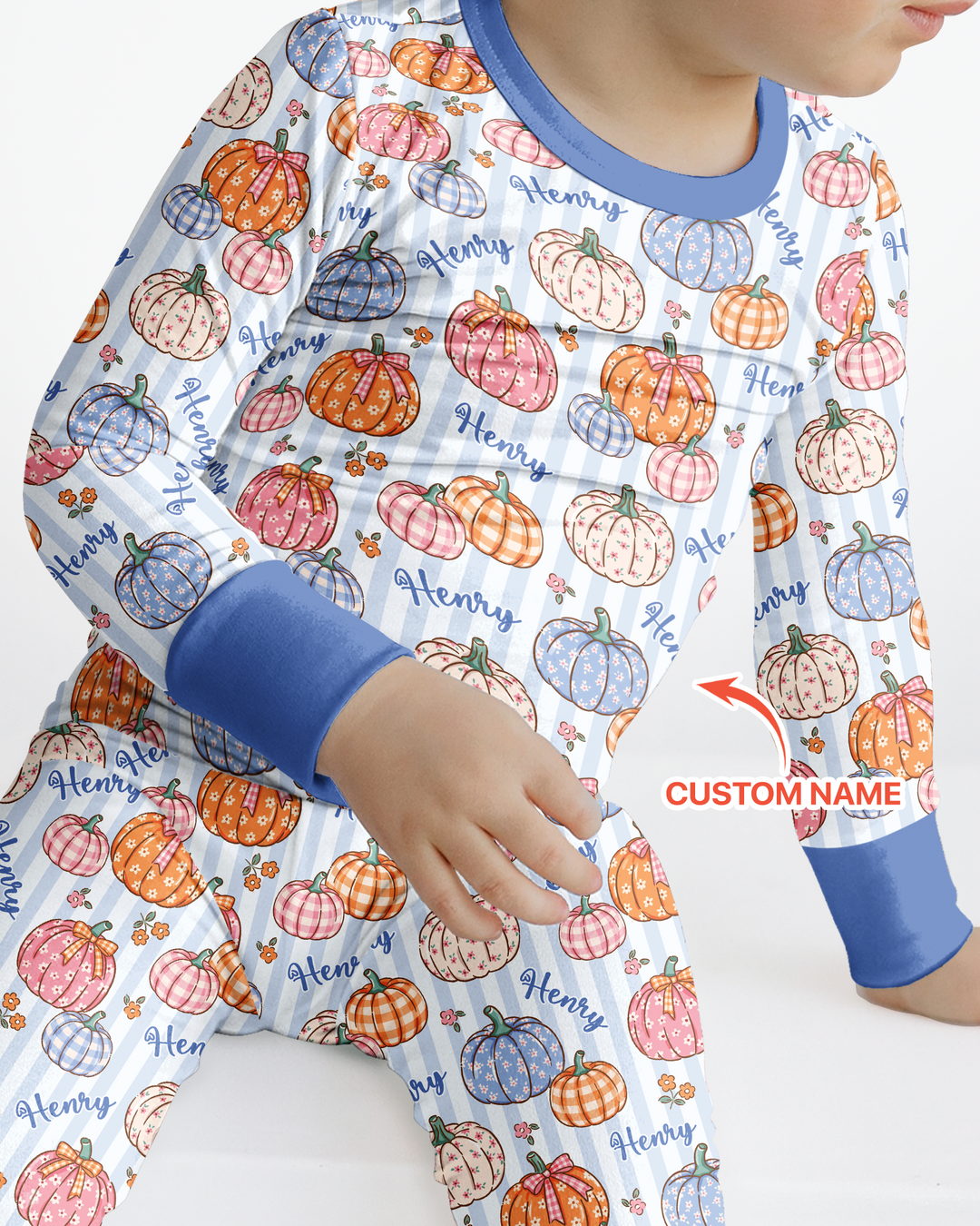 Custom Name Pumpkin Patch Bamboo Two Piece Long Sleeve Pajama Set