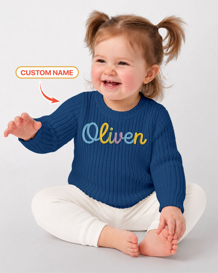 Embroidered Baby Name Bamboo Knit Sweater Bubble