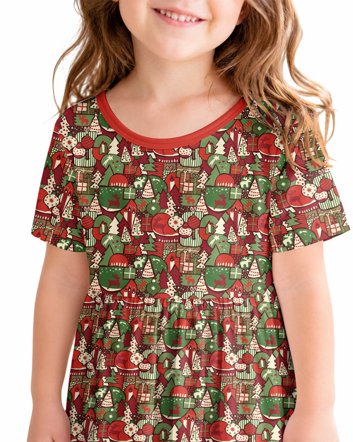 Christmas Time Mosaic Bamboo Twirl Dress