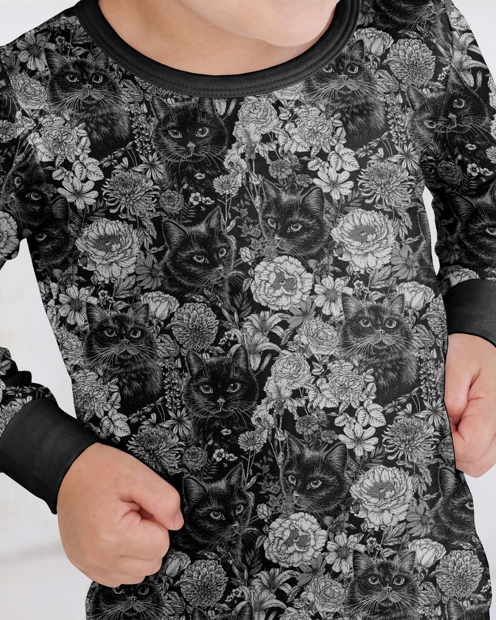Midnight Cat Garden Bamboo Two Piece Long Sleeve Pajama Set