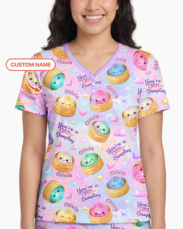 Custom Name You're A Glitter Dumpling Bamboo Women Short Sleeve Short Pajama Set