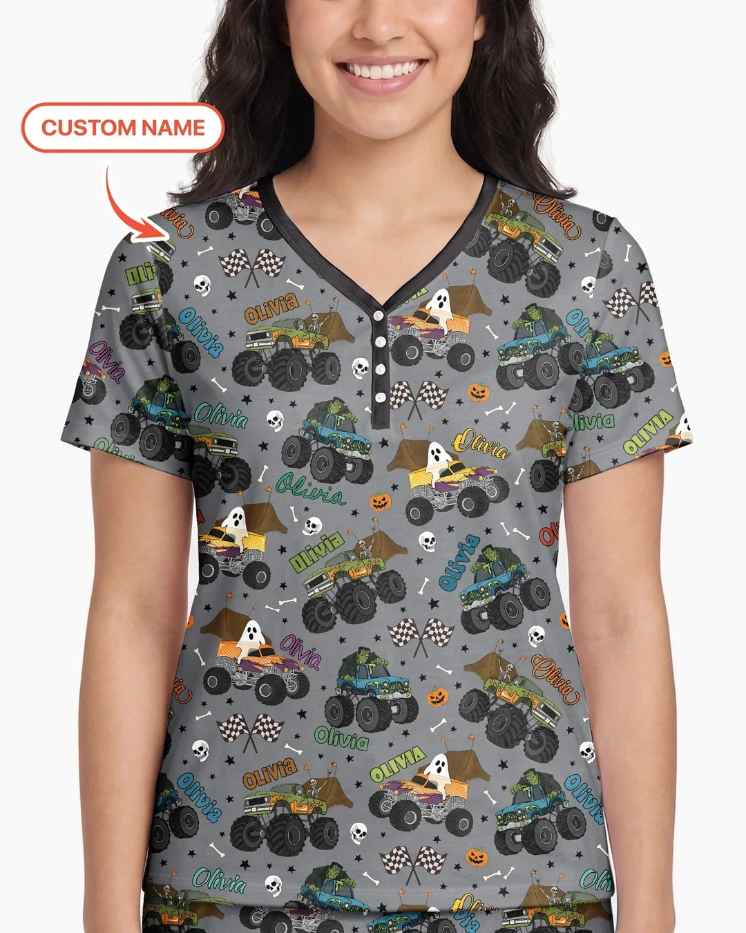Custom Name Halloween Creepy Crusher Family Matching Bamboo Women Short Sleeve Short Pajama Set