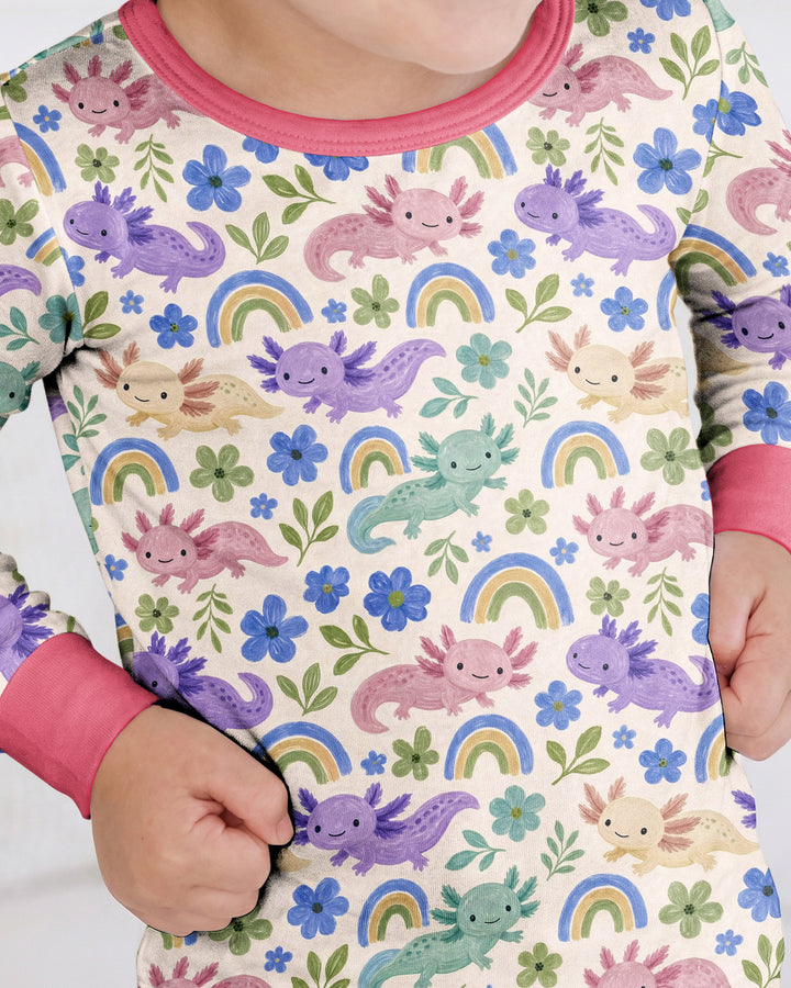 Axolotl Rainbow Bamboo Two Piece Long Sleeve Pajama Set