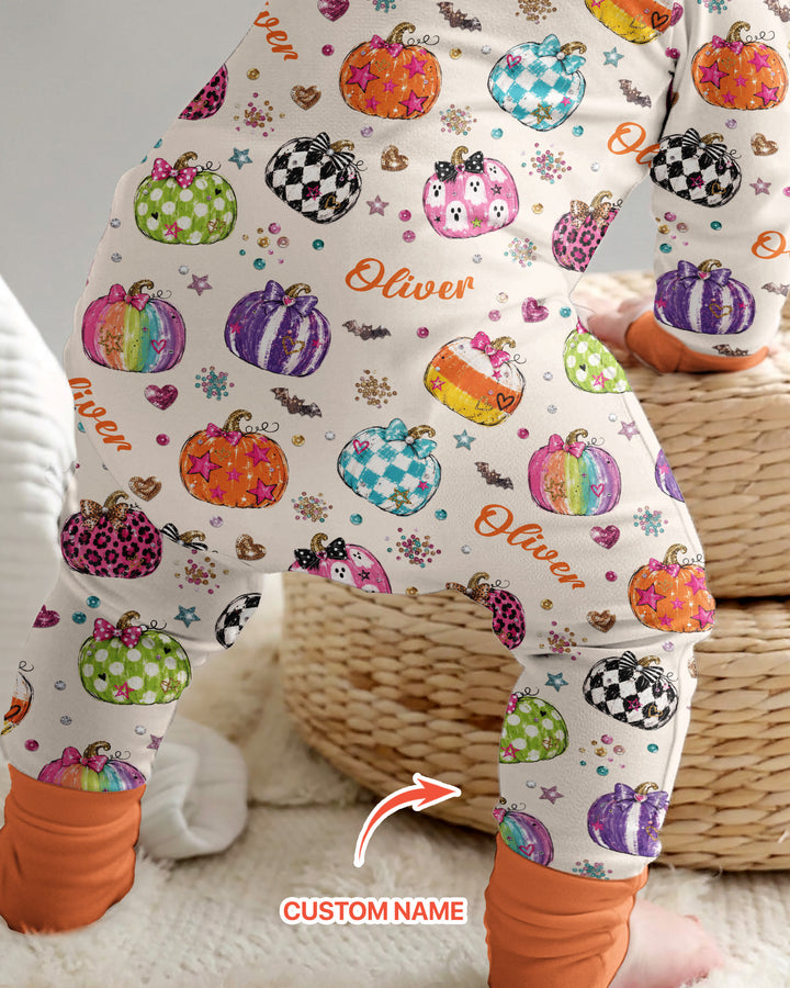 Custom Name Twinkle Pumpkin Bamboo Two Piece Long Sleeve Pajama Set