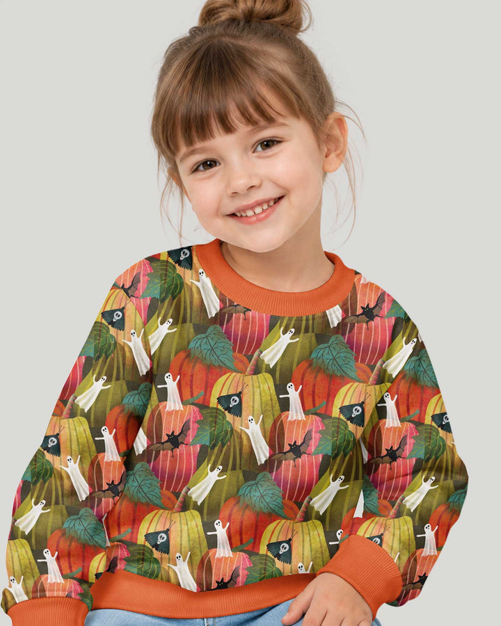 Big Pumpkin Field With Ghosts Bamboo Crewneck Sweatshirt