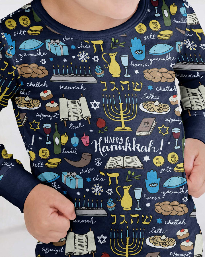 Happy Hanukkah 2026 Bamboo Two Piece Long Sleeve Pajama Set