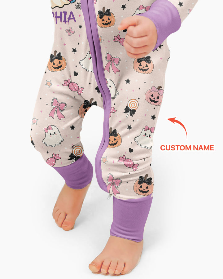 Custom Name Cute Ghost My First Halloween  Bamboo Convertible Zippy