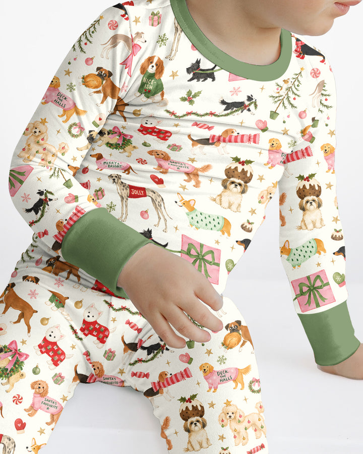 Festive Dog Merry Woofmas Bamboo Two Piece Long Sleeve Pajama Set