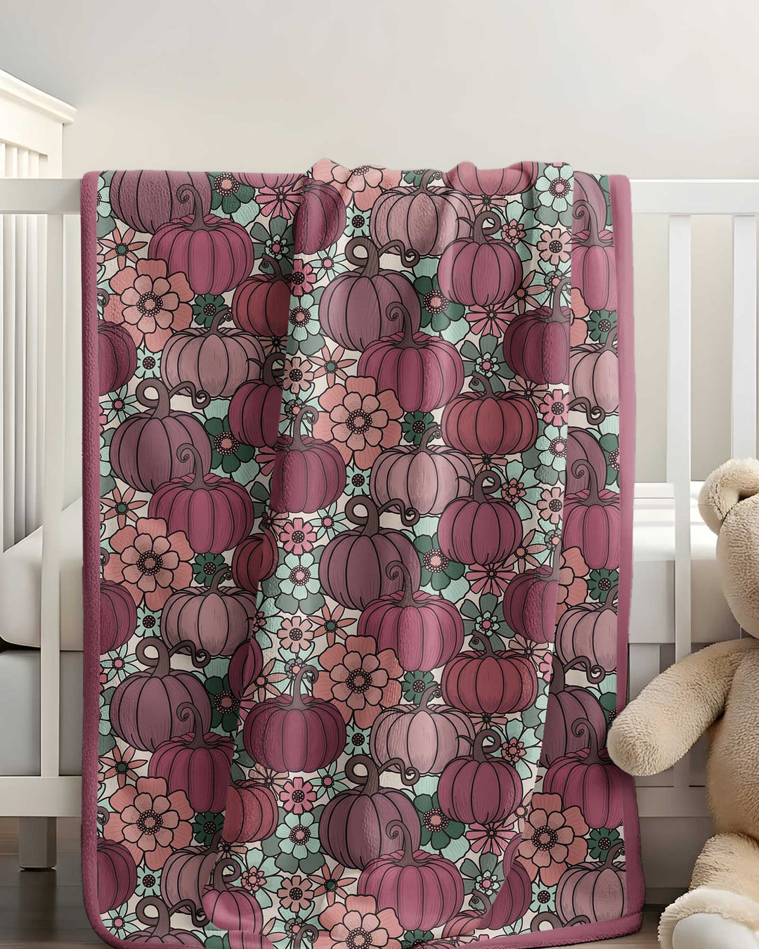 Retro Floral Pumpkin Patch Bamboo Blanket