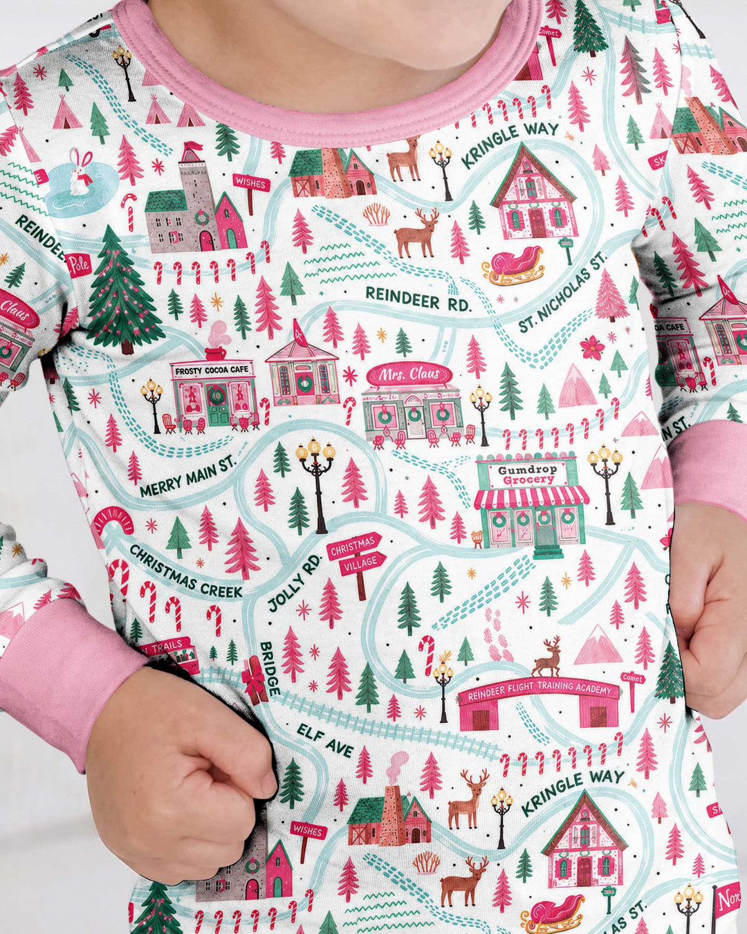 Whimsical North Pole Map Bamboo Two Piece Long Sleeve Pajama Set