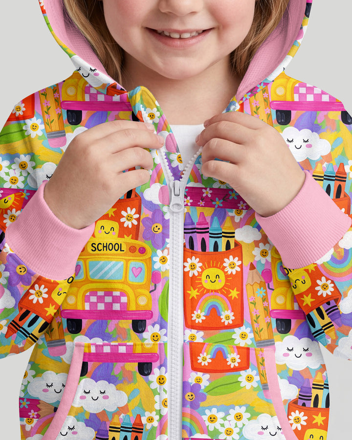 Retro Happy Classroom Bamboo Zip Hoodie