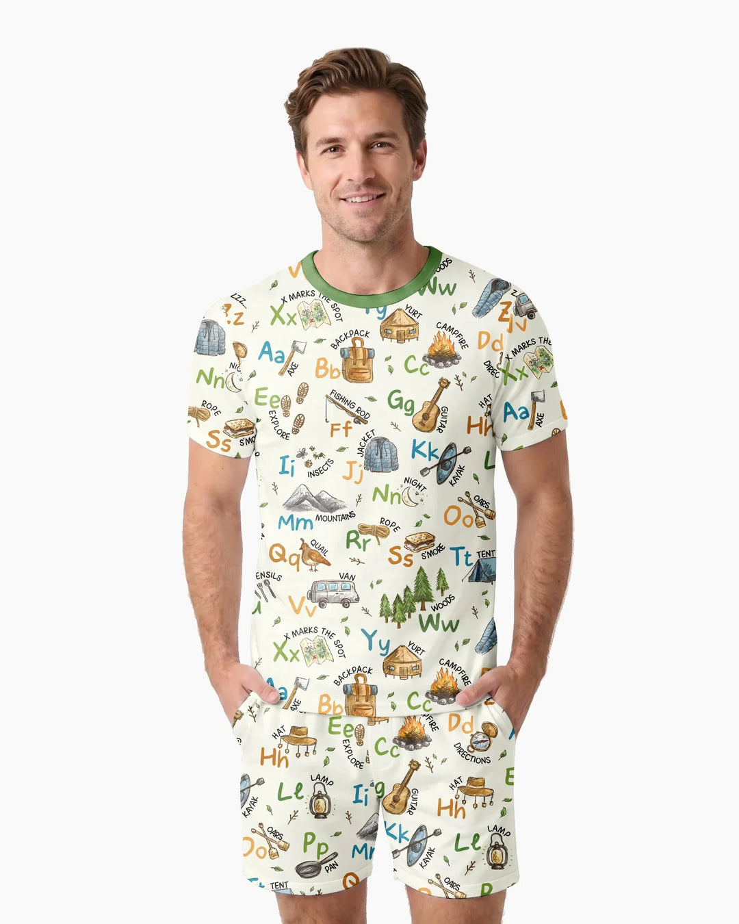 Adventure Alphabet ABCs Summer Camp Bamboo Men Short Sleeve Short Pajama Set