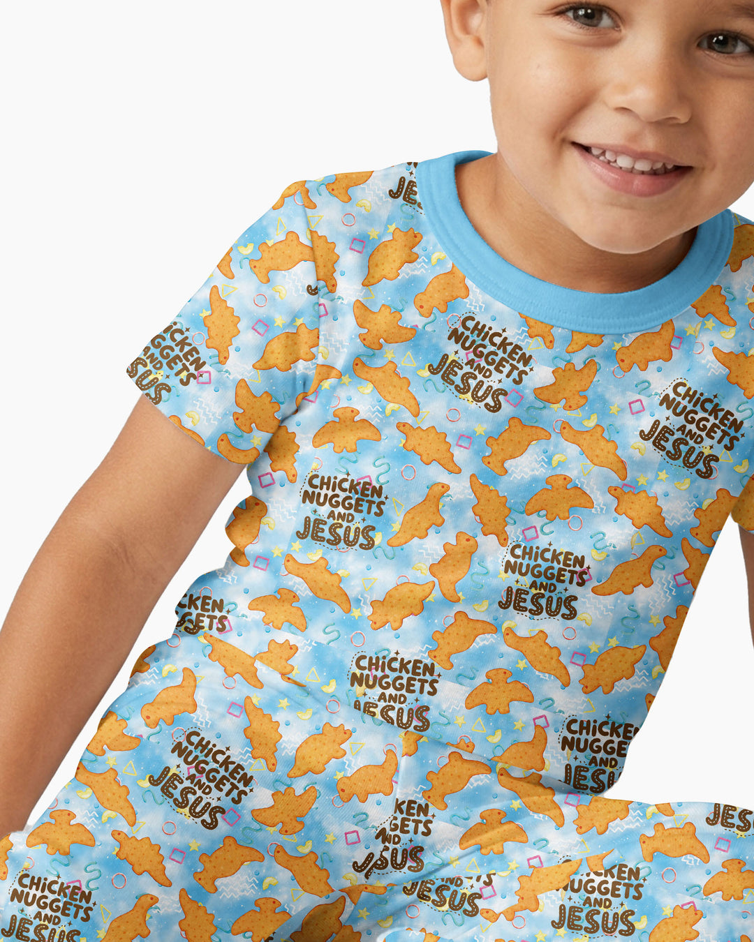 Chicken Nuggets and Jesus Family MatchingBamboo Two Piece Short Sleeve Pajama Set