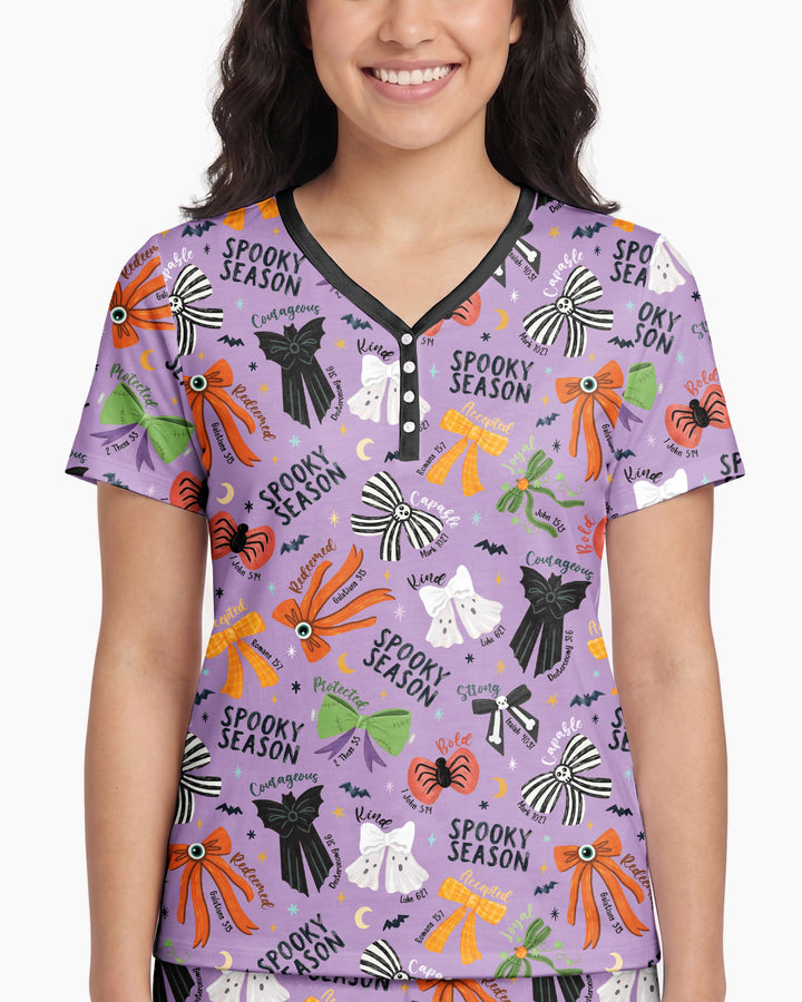 Spooky Bows Spooky Season Bamboo Women Short Sleeve Short Pajama Set