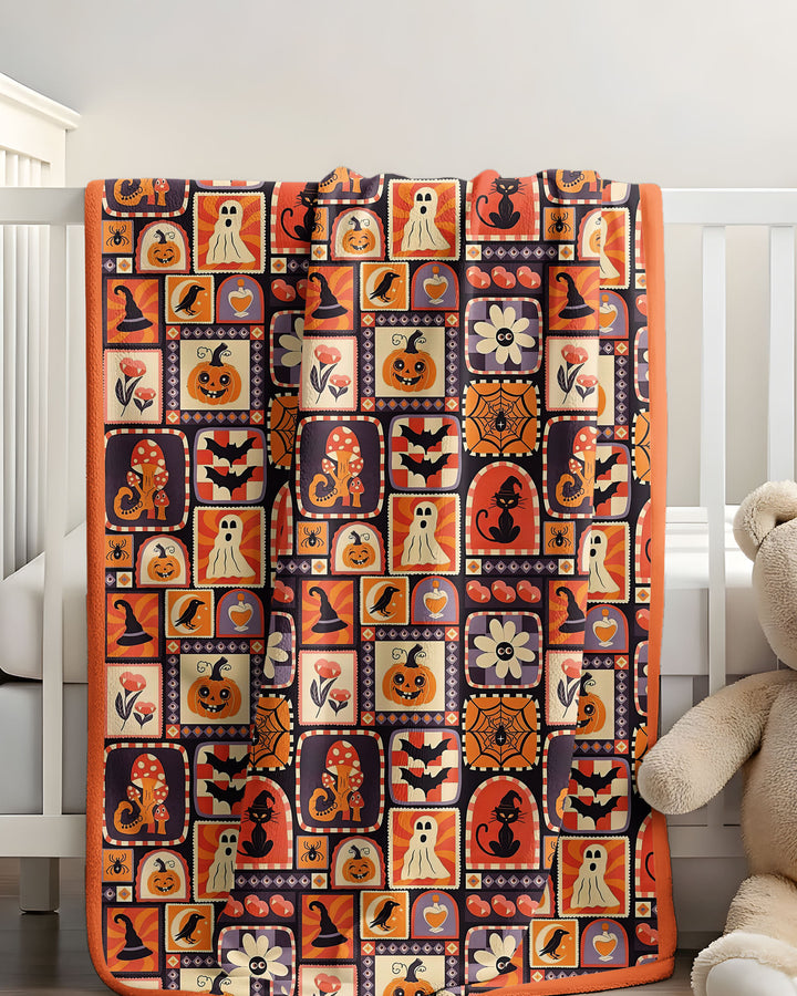 Retro Halloween Patchwork Icons Bamboo Blanket