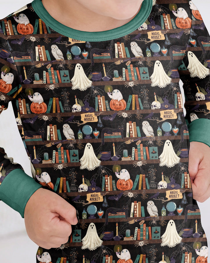 Cute Ghost Witchy Halloween Magic Library Bamboo Two Piece Long Sleeve Pajama Set