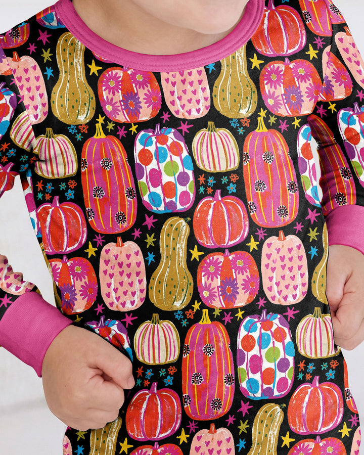 Funky Fall Pumpkins Bamboo Two Piece Long Sleeve Pajama Set