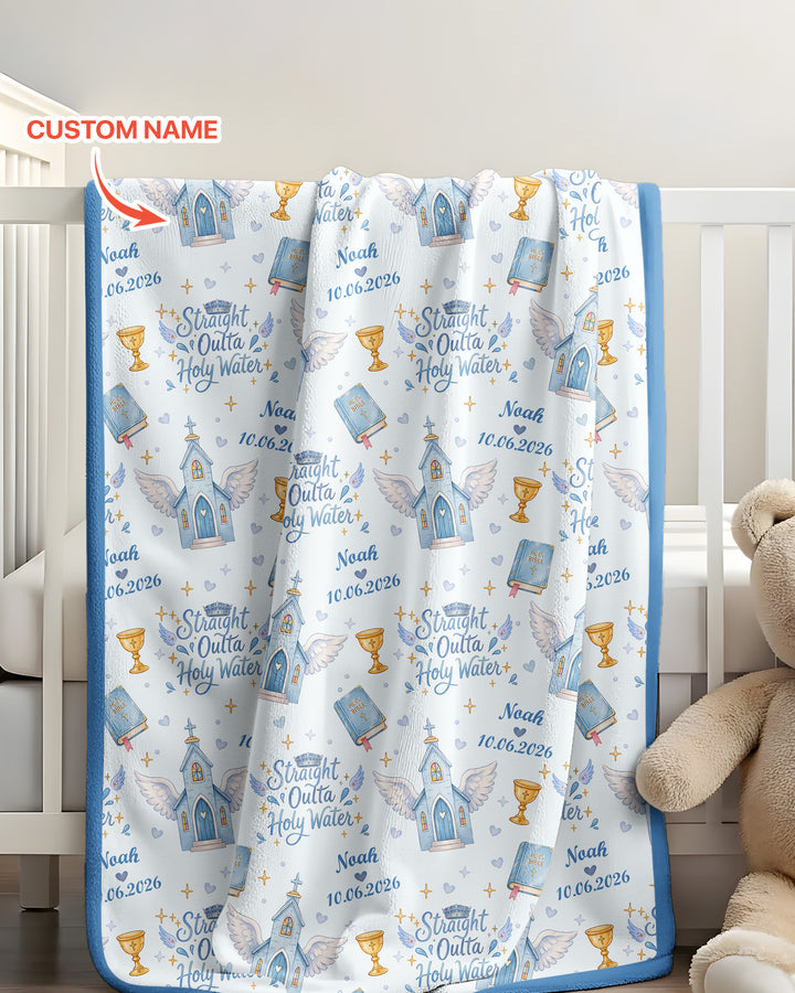 Custom Name Baptism Christening Straight Outta Holy Water Bamboo Blanket
