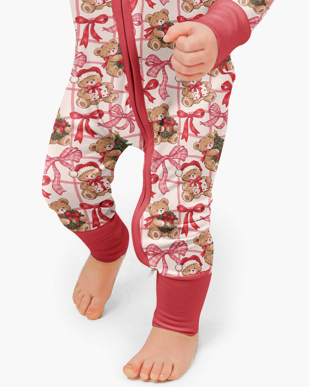 Pink Christmas Teddy Bear Plaid Mommy & Me Matching Bamboo Convertible Zippy