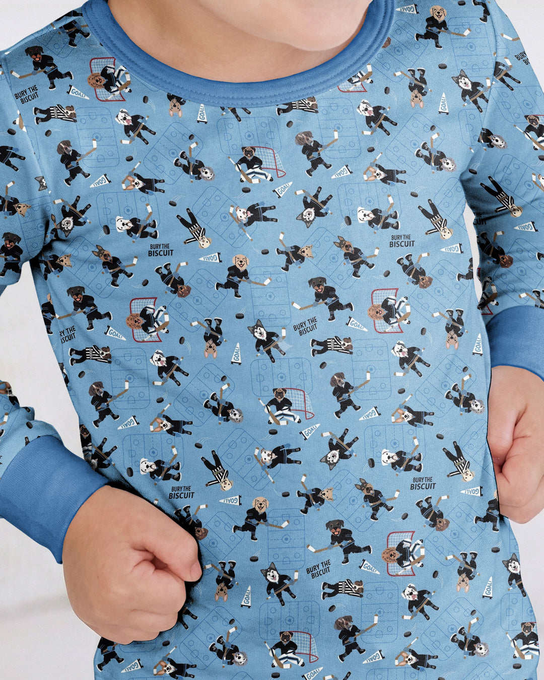 Hockey Dogs - Blue and Black Bamboo Two Piece Long Sleeve Pajama Set