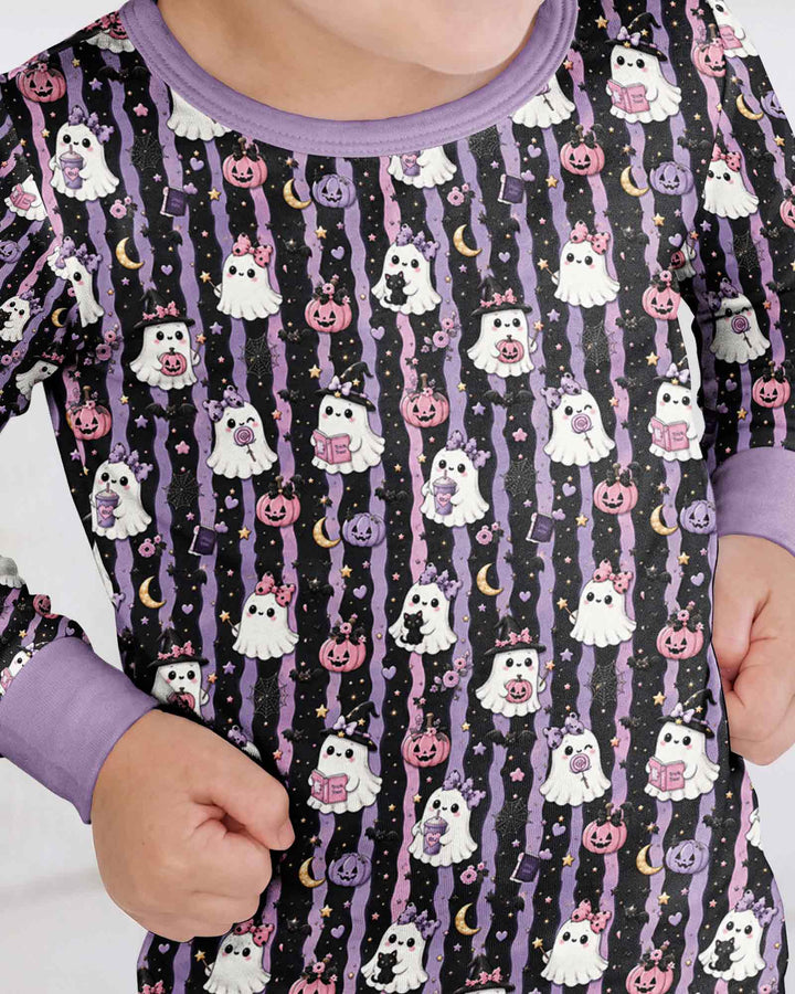 Cute Ghost Halloween Bamboo Two Piece Long Sleeve Pajama Set
