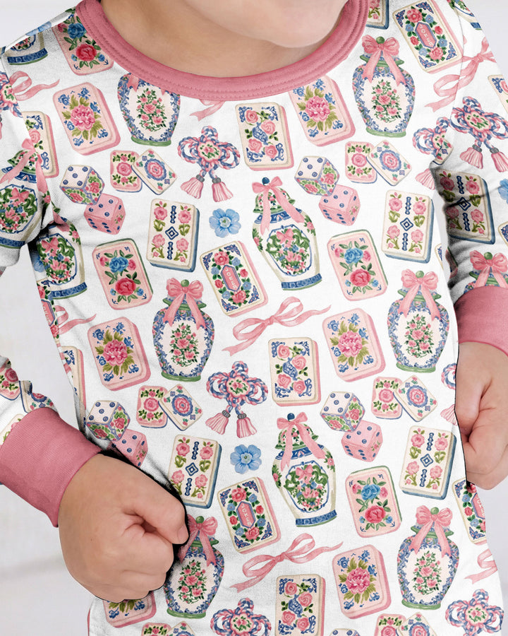 Chinoiserie Mahjong Mommy & Me Matching Bamboo Two Piece Long Sleeve Pajama Set