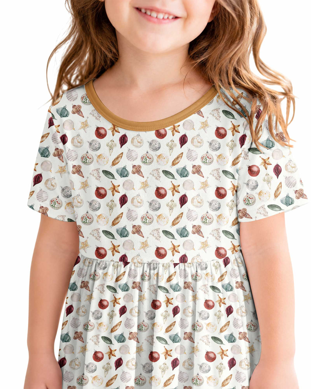 Watercolor Christmas Ornaments Bamboo Twirl Dress