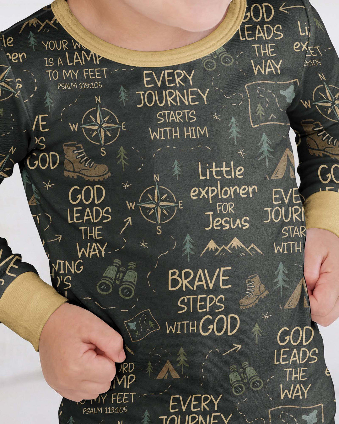 Little Explorer God Leads The Way Bamboo Two Piece Long Sleeve Pajama Set