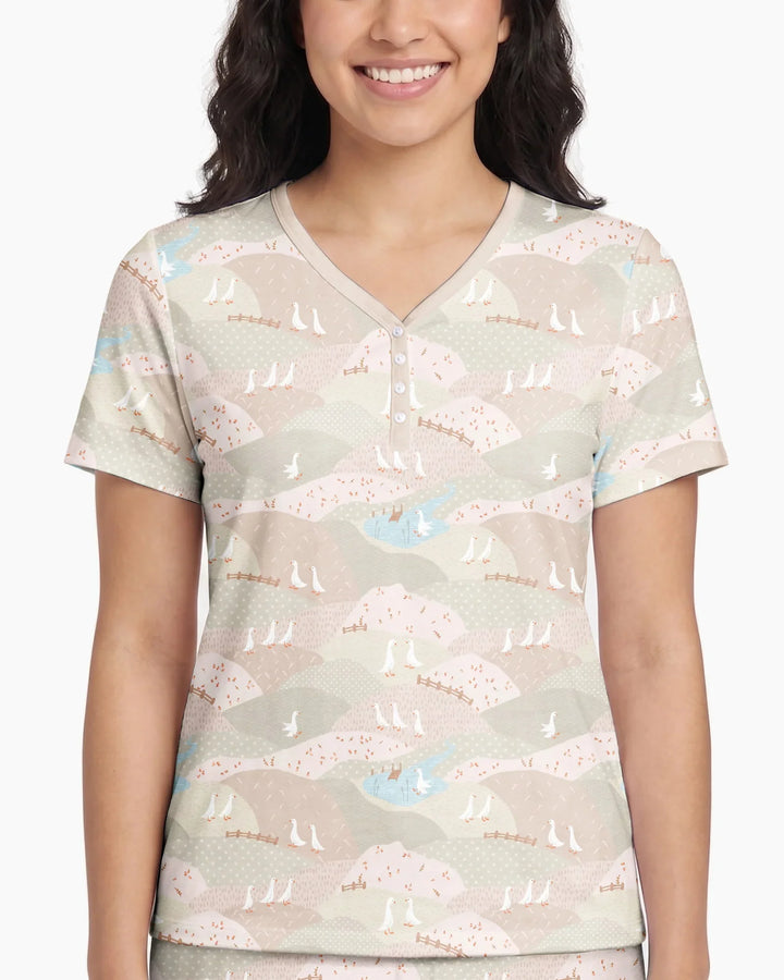 Wandering Geese Family Matching Bamboo Women Short Sleeve Short Pajama Set