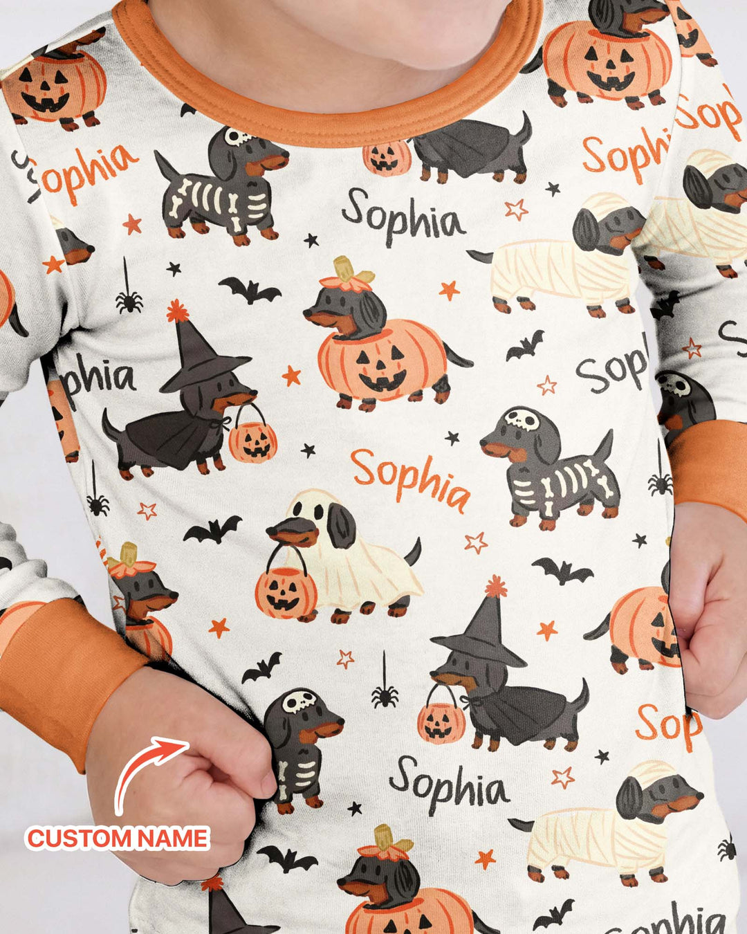 Orange and Black Dachshund Bamboo Two Piece Long Sleeve Pajama Set