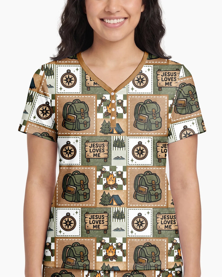 Camping Jesus Loves Me Bamboo Women Short Sleeve Short Pajama Set