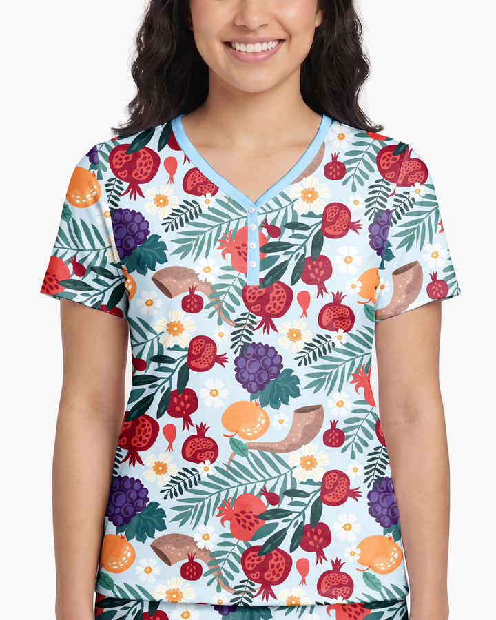 Pomegranate Blessings Night Family Matching Bamboo Women Short Sleeve Short Pajama Set
