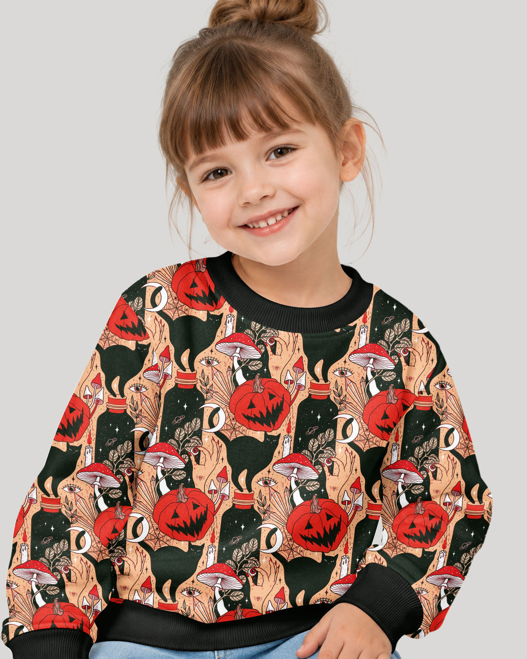 Black Cat And Pumpkin Halloween Bamboo Crewneck Sweatshirt
